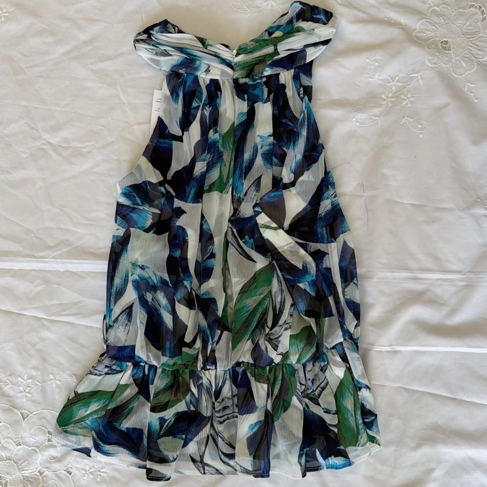 Coquette Boho Cottage core Nature White House Black Market blue & green Halter - Picture 2 of 6